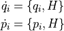 \dot{q_i} &= \{q_i,H\} \\
\dot{p_i} &= \{p_i,H\}