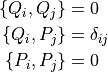 \{Q_i,Q_j\} &= 0 \\
\{Q_i,P_j\} &= \delta_{ij} \\
\{P_i,P_j\} &= 0