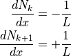 \dfrac{ dN_{k  } }{ dx } &= - \dfrac{1}{L} \\
\dfrac{ dN_{k+1} }{ dx } &= + \dfrac{1}{L}