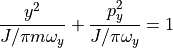 \dfrac{ y^2 }{ J / \pi m \omega_y } + \dfrac{ p_y^2 }{ J / \pi \omega_y } = 1