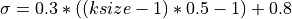 \sigma = 0.3*( (ksize-1)*0.5 - 1 ) + 0.8